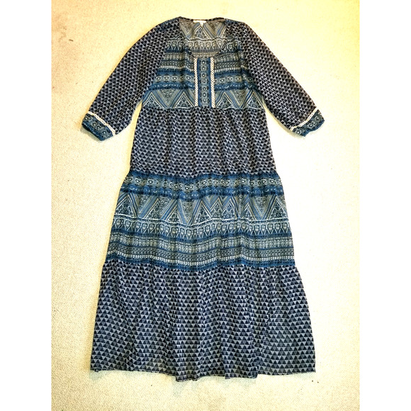 Anthropologie Dresses & Skirts - Womens Dress-FLOREAT-ANTHROPOLOGIE-navy/wht "Tiered Peasant Maxi" silky/sheer-14